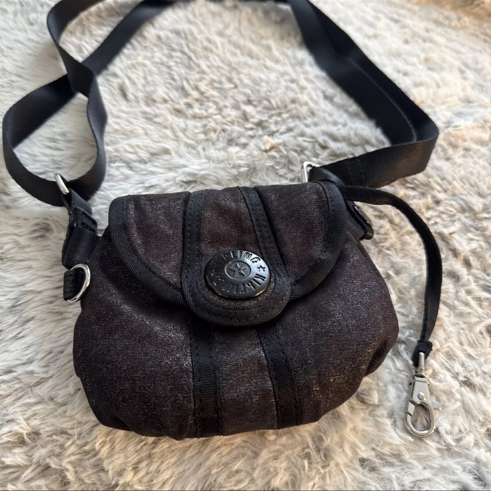 Adorable Black Metallic Kipling Bag crossbody Mini Micro Purse Travel 28in Drop